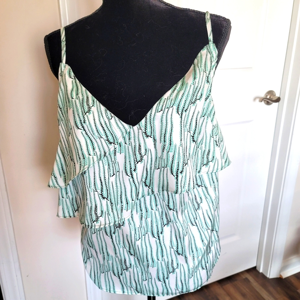 NWOT Topshop | Idol green/white tiered ruffle tank top